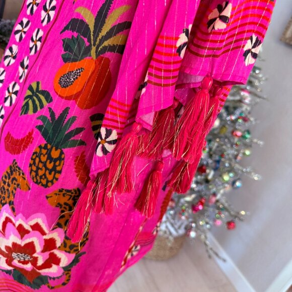 FARM Rio Summer Dress  Tropical Colors Tassel Trim Open Back - Picture 4 of 6